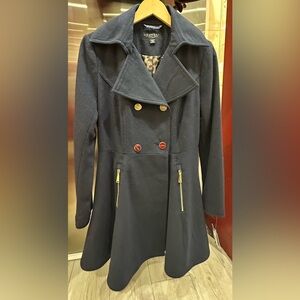 Laundry By Shelli Segal Double-Breasted Dark Blue Pea Coat